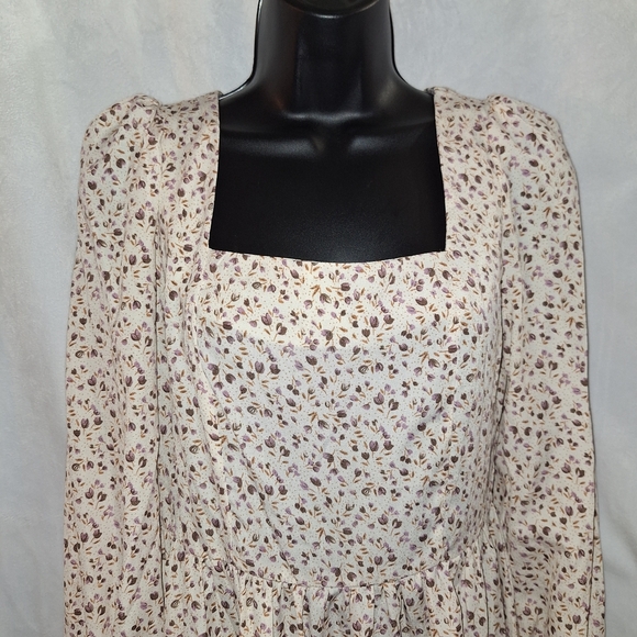 Floral Mini Dress with Square Neckline - Picture 1 of 4